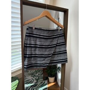 J. Crew Striped Mini Skirt Women's Size 6 Black White Textured Career Party Wrap